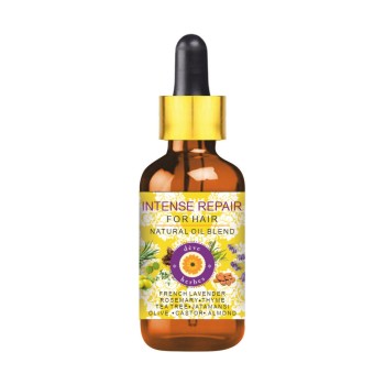 Intense Repair Hair Oil - For Dry, Damaged and Brittle hair. Reduces hairfall. Jatamansi, Rosemary, Thyme, Tea Tree & French Lavender Essential Oils in Almond, Castor & Olive