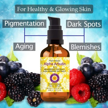 Pure Plant Based Alpha Arbutin Face Serum with Bearberry Extract & Blueberry Extract 30ml (1 oz) + Pure Vitamin E Oil 30ml