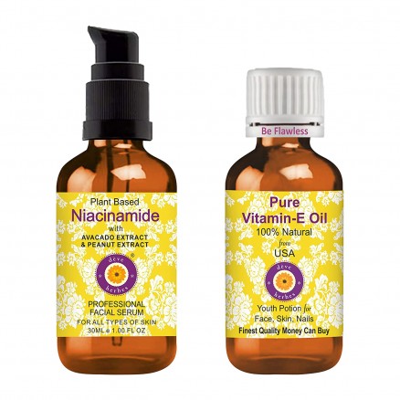 Pure Plant Based Niacinamide Face Serum with Avocado & Peanut Extract 30ml (1 oz) + Pure Vitamin E Oil 30ml