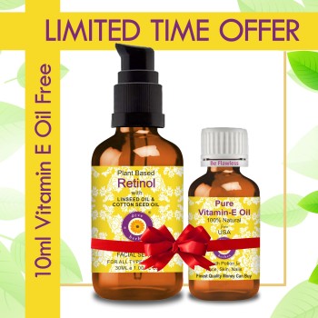Pure Plant Based Retinol Face Serum with Linseed & Cotton Seed Oil 30ml with Free Pure Vitamin E Oil 10ml