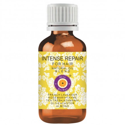 Intense Repair Hair Oil - For Dry, Damaged and Brittle hair. Reduces hairfall. Jatamansi, Rosemary, Thyme, Tea Tree & French Lavender Essential Oils in Almond, Castor & Olive
