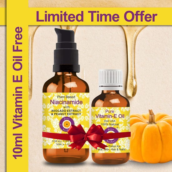 Pure Plant Based Niacinamide Face Serum with Avocado & Peanut Extract 30ml (1 oz) with Free Pure Vitamin E Oil 10ml (0.33 oz)